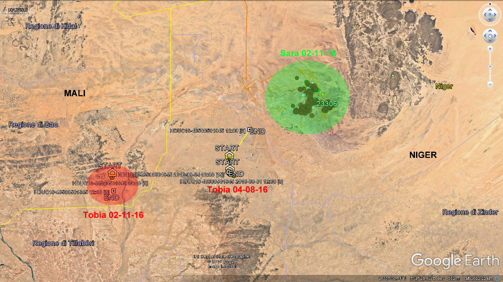 La localizzazione aggiornata di Sara e Tobia in Africa.